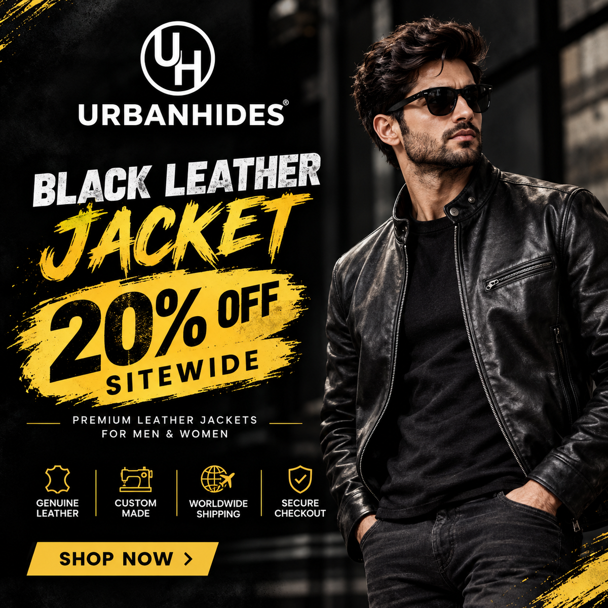 White circular logo with interlocking capital letters "U" and "H" enclosed in a thin ring against a solid black background.