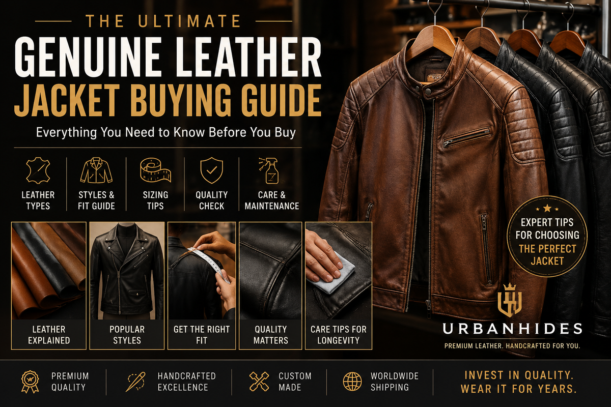 Explore UrbanHides Guides for expert leather jacket buying tips, premium genuine leather care, styling, customization, and timeless fashion worldwide.