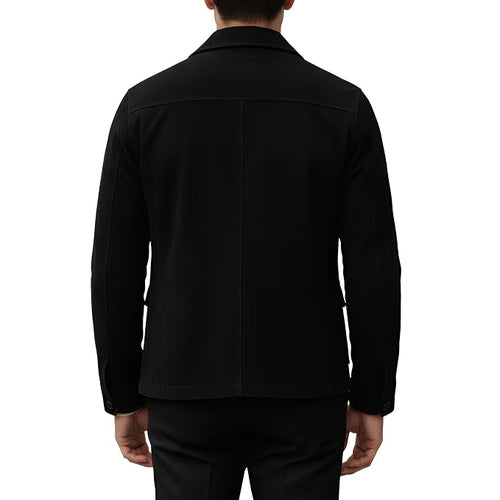 Apex Forge Midnight Black Suede Blazer for Men, premium genuine suede leather jacket back with fully customizable fit and design, stylish menswear for UK, USA and Australia.