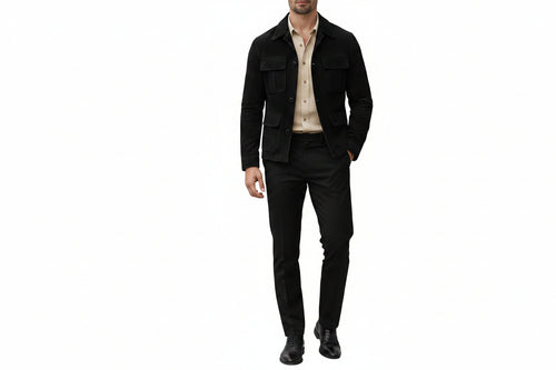 Apex Forge Midnight Black Suede Blazer for Men, premium genuine suede leather jacket with fully customizable fit and design, stylish menswear for UK, USA and Australia.