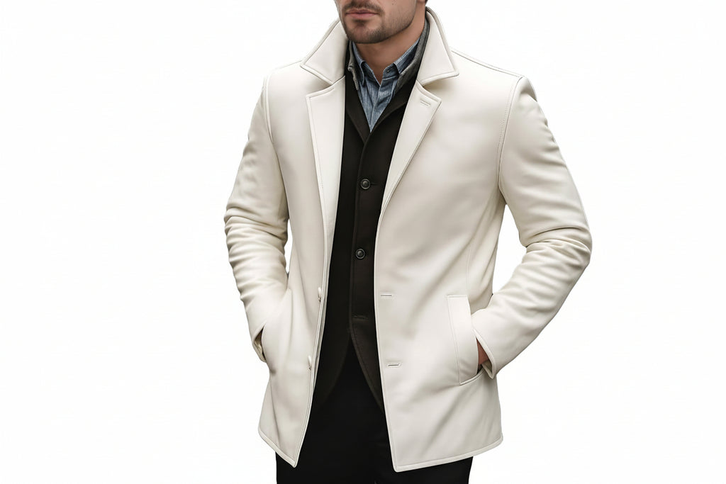 Apex Mantle premium designer long genuine leather coat for men, front view, by UrbanHides for customers in the UK, USA and Australia.