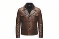 Men's aristograin slim cut genuine real lambskin soft leather field blazer jacket in dark chestnut brown featuring spread notch lapels, dark ribbed knit inset collar, single-breasted front button closure, four button-flap patch pockets, tailored slim fit silhouette, and custom made-to-measure tailoring across the UK, USA, and Australia.