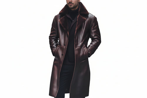 Aristohide biker style long genuine leather coat for men by UrbanHides, designed for customers in the UK, USA and Australia.
