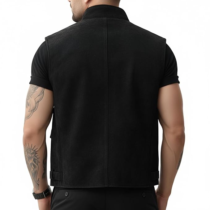 Alt text: Baron Craft Vintage Western Genuine Suede Leather Vest for Men back – Custom Western Leather Apparel by UrbanHides