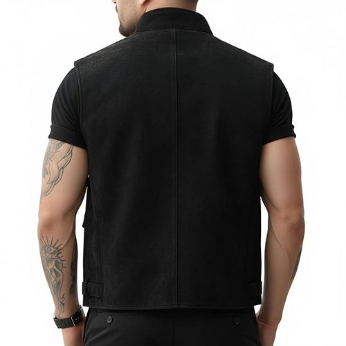 Alt text: Baron Craft Vintage Western Genuine Suede Leather Vest for Men back – Custom Western Leather Apparel by UrbanHides