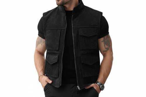 Alt text: Baron Craft Vintage Western Genuine Suede Leather Vest for Men – Custom Western Leather Apparel by UrbanHides