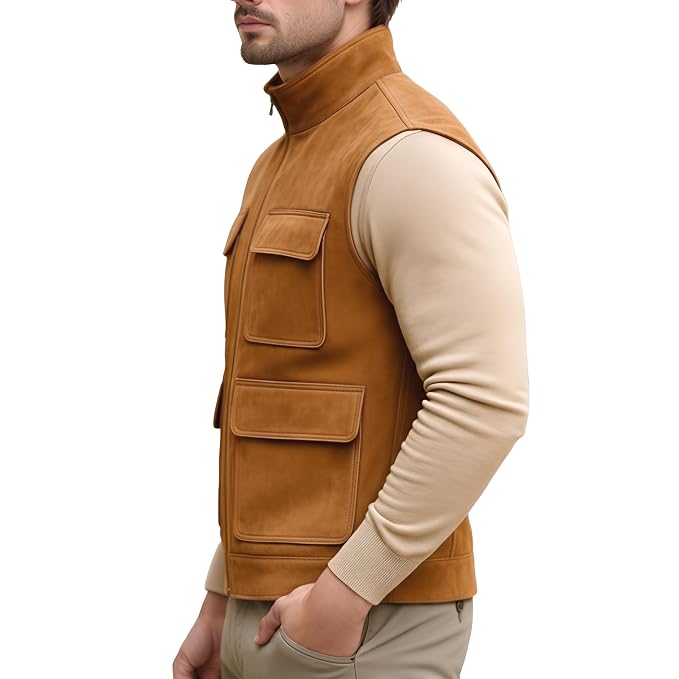 Alt text: Baron Craft Vintage Western Genuine Suede Leather Vest for Men side – Custom Western Leather Apparel by UrbanHides