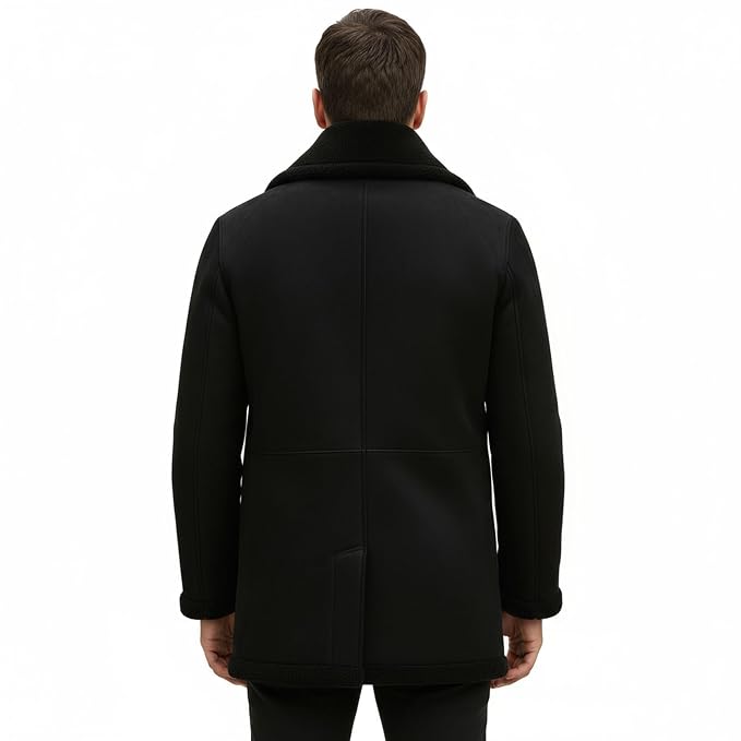 Baron Mantle classic black suede leather coat for men back by UrbanHides, designed for customers in the UK, USA and Australia.