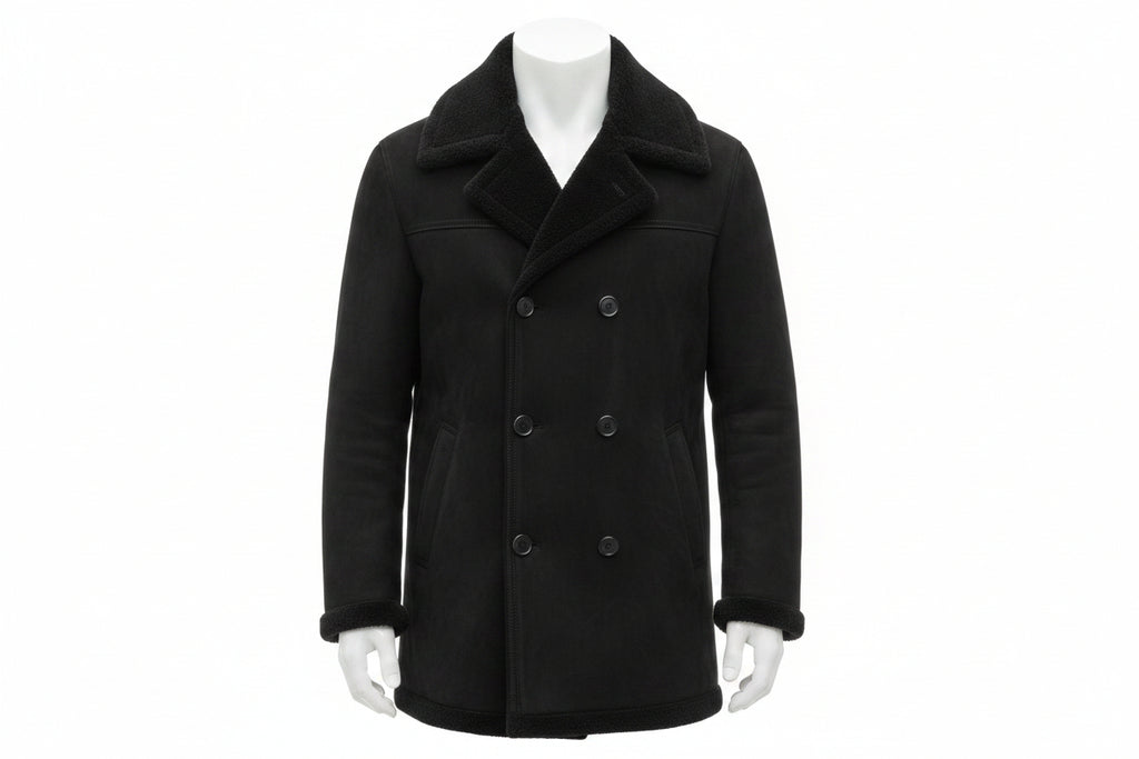 Baron Mantle classic black suede leather coat for men by UrbanHides, designed for customers in the UK, USA and Australia.