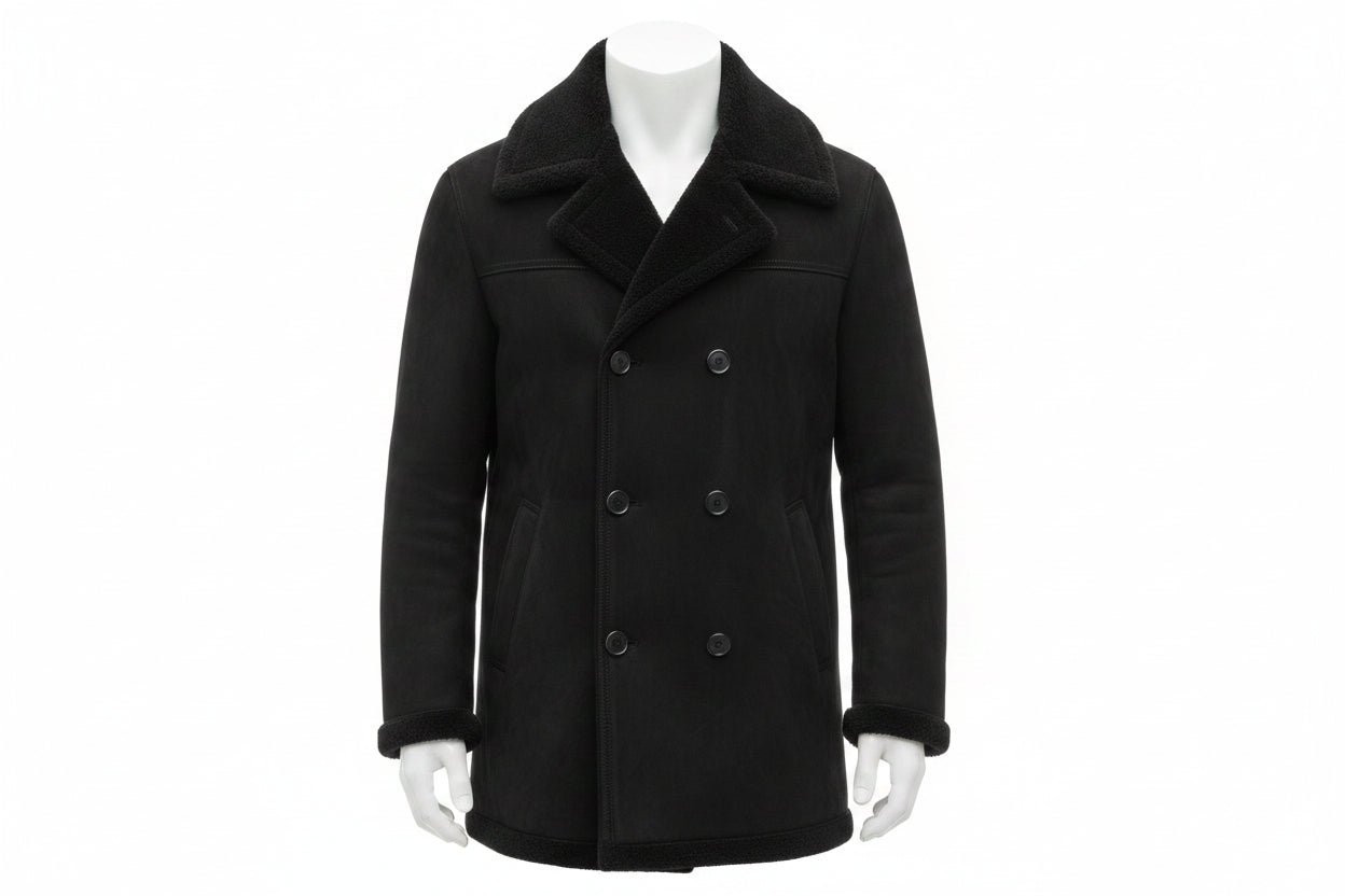 Baron Mantle classic black suede leather coat for men by UrbanHides, designed for customers in the UK, USA and Australia.