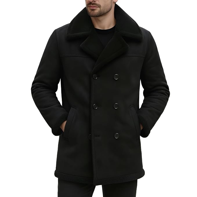 Baron Mantle classic black suede leather coat for men side by UrbanHides, designed for customers in the UK, USA and Australia.