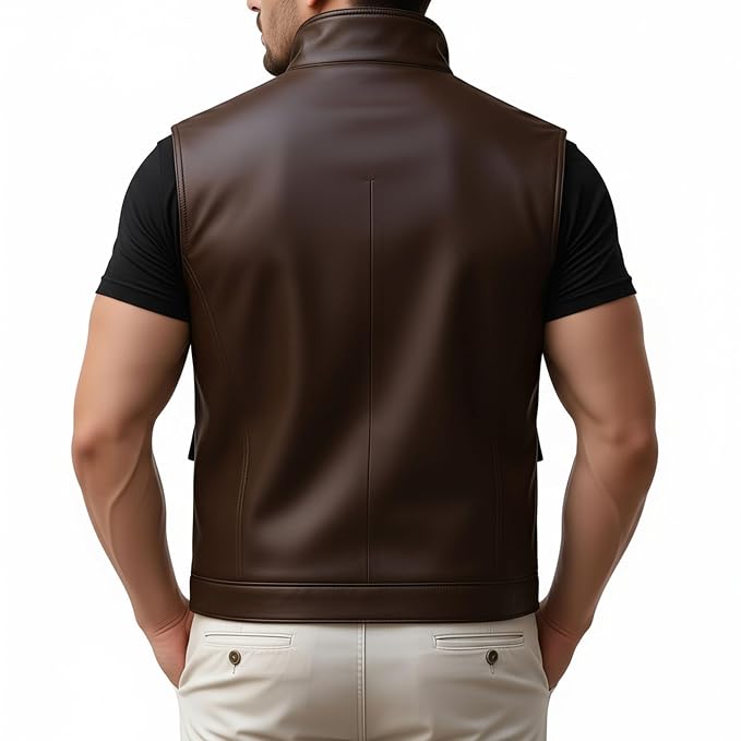 Black Forge Western Cowboy Genuine Leather Vest for Men – Back View – Custom Leather Vest for UK, USA & Australia | UrbanHides