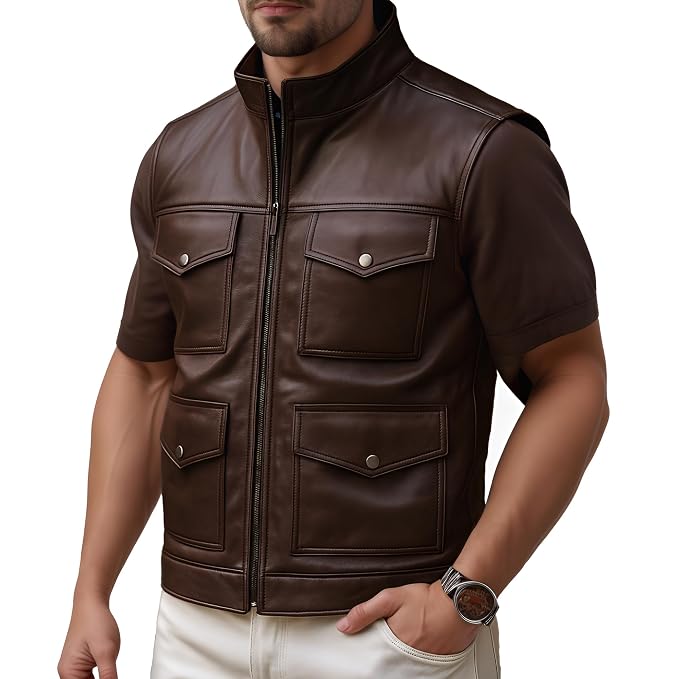 Black Forge Western Cowboy Genuine Leather Vest for Men – side View – Custom Leather Vest for UK, USA & Australia | UrbanHides