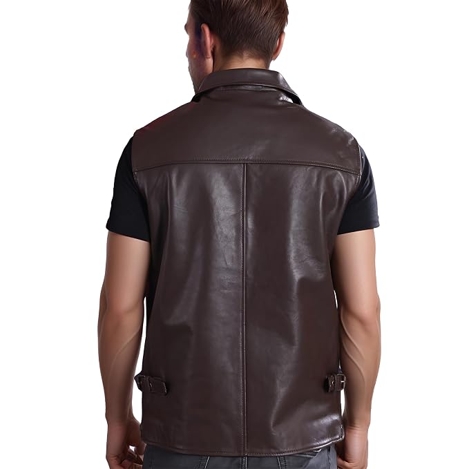 Bold Pelt Modern Slim Fit Designer Men’s Genuine Leather Vest back – Custom Leather Apparel by UrbanHides