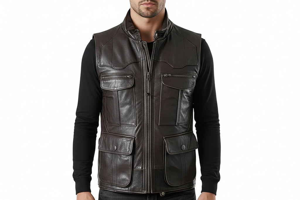 Bold Pelt Modern Slim Fit Designer Men’s Genuine Leather Vest – Custom Leather Apparel by UrbanHides