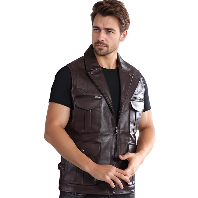 Bold Pelt Modern Slim Fit Designer Men’s Genuine Leather Vest side – Custom Leather Apparel by UrbanHides