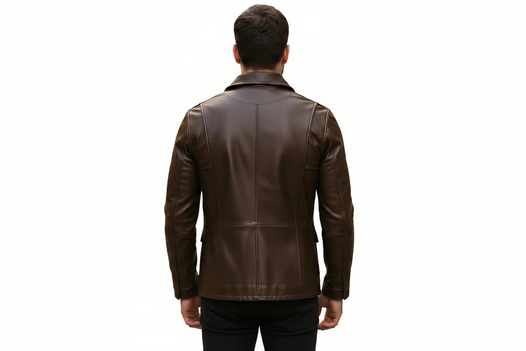 Chrome Trail Men's Lambskin Leather Bomber Jacket Front View – Premium Genuine Leather Bomber Jacket by UrbanHides with Ribbed Collar, Zip Closure and Modern Casual Style