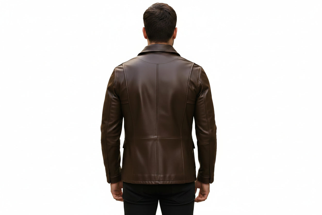 Chrome Trail Men's Lambskin Leather Bomber Jacket Front View – Premium Genuine Leather Bomber Jacket by UrbanHides with Ribbed Collar, Zip Closure and Modern Casual Style