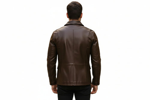 Chrome Trail Men's Lambskin Leather Bomber Jacket Front View – Premium Genuine Leather Bomber Jacket by UrbanHides with Ribbed Collar, Zip Closure and Modern Casual Style