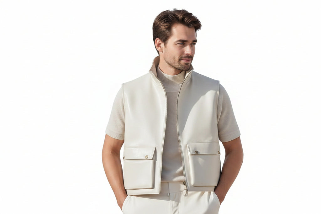 Chrome Hide Heritage Style Genuine Leather Vest for Men – Front View – Custom Leather Apparel for UK, USA & Australia | UrbanHides