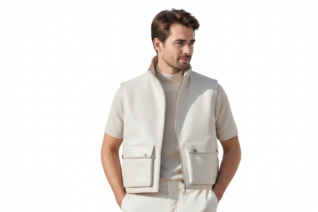 Chrome Hide Heritage Style Genuine Leather Vest for Men – Front View – Custom Leather Apparel for UK, USA & Australia | UrbanHides