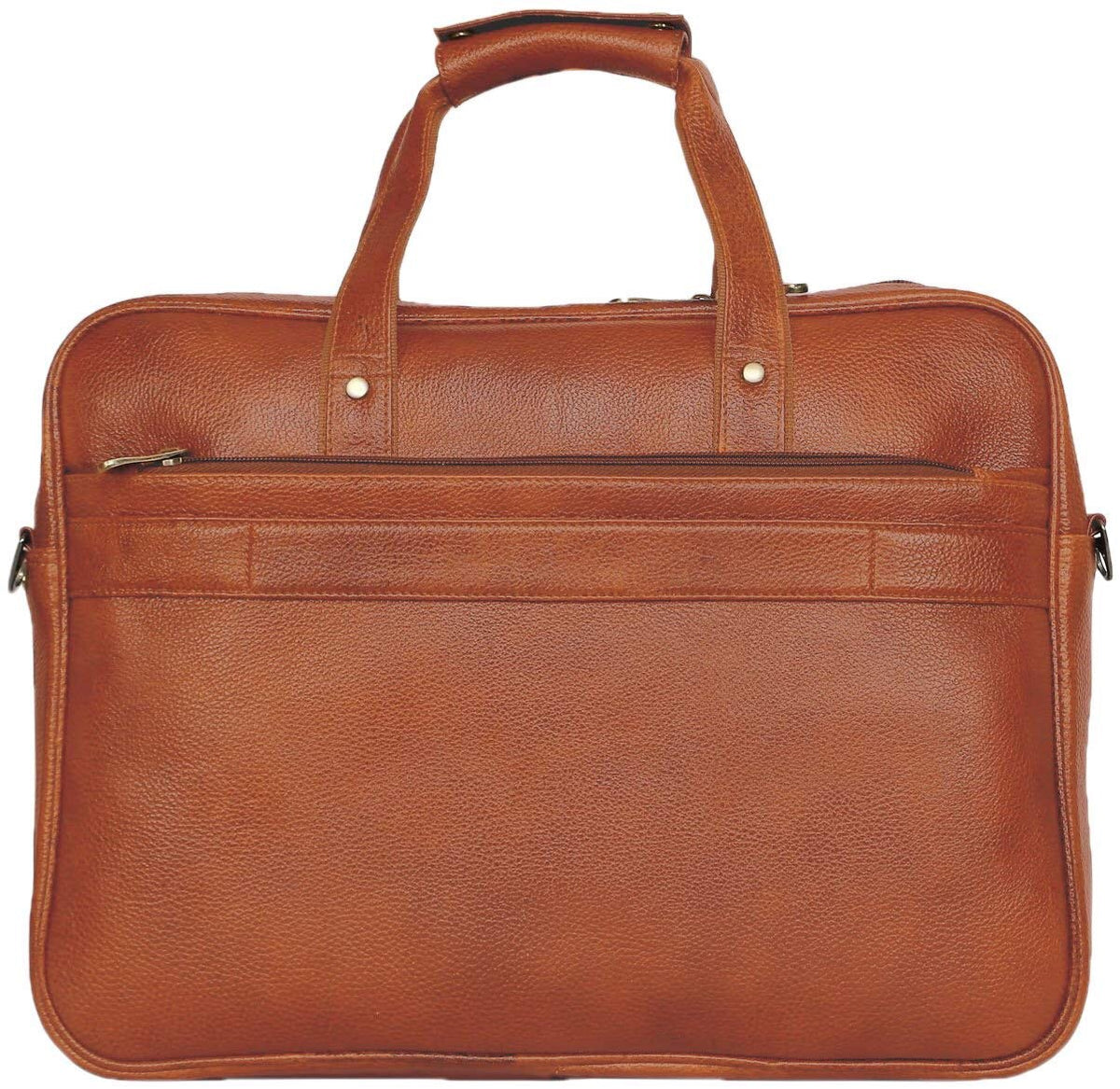 Buy leather bag: tan full grain leather laptop briefcase with back zip pocket and top handles