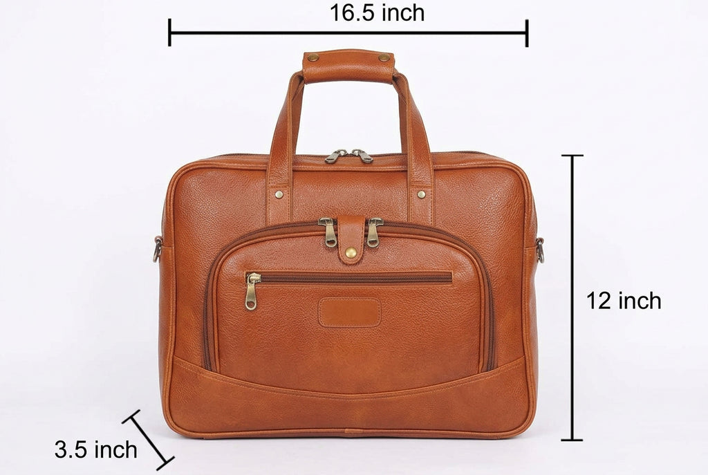 Buy leather bag: tan full grain leather laptop briefcase with back zip pocket and top handles