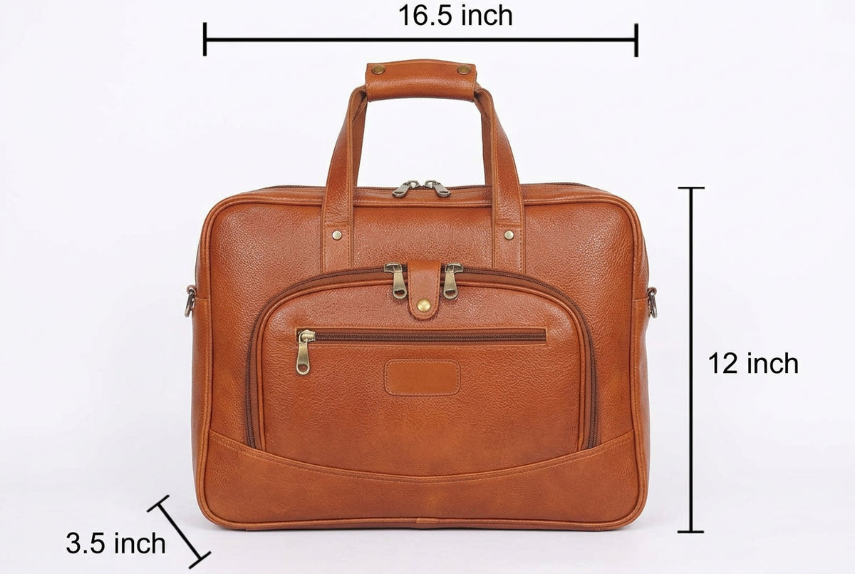 Buy leather bag: tan full grain leather laptop briefcase with back zip pocket and top handles