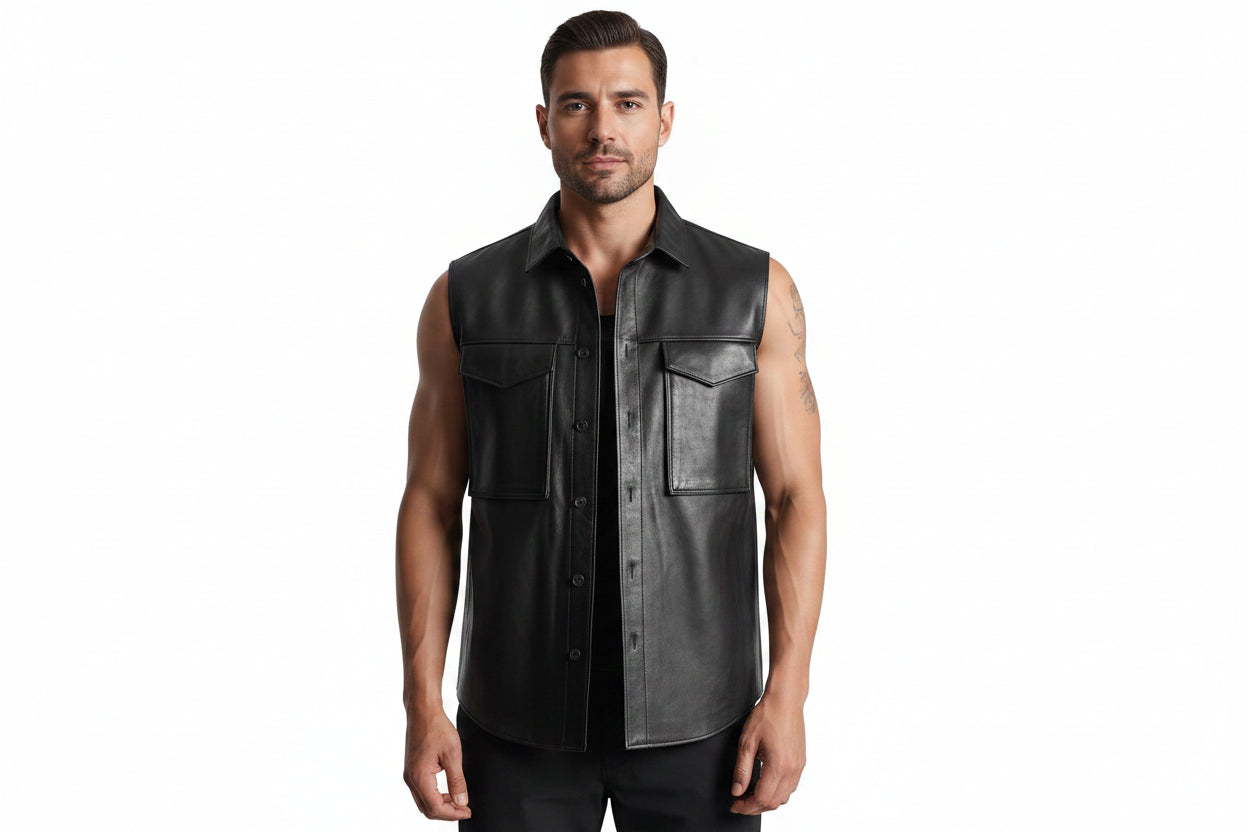 Dark Mantle Motorcycle Club Style Genuine Leather Vest for Men – Custom Biker Leather Apparel by UrbanHides for UK, USA & Australia