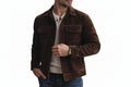 Dark Road Grand Luxe men's dark espresso brown genuine suede leather jacket featuring a spread shirt collar, contrast topstitching, dual chest flap pockets, button-front closure, and custom made-to-measure fitting across the UK, USA, and Australia.