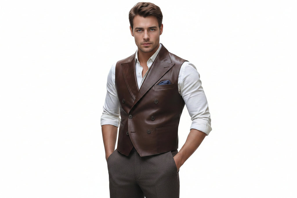Drift Pelt High Fashion Genuine Men’s Leather Vest by UrbanHides, premium genuine leather vest for men in the UK, USA and Australia.