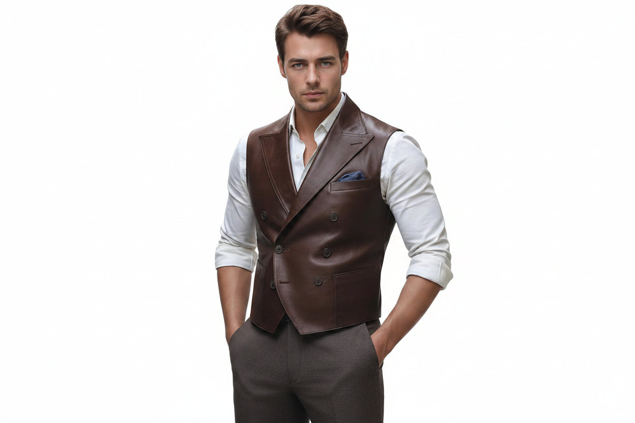 Drift Pelt High Fashion Genuine Men’s Leather Vest by UrbanHides, premium genuine leather vest for men in the UK, USA and Australia.