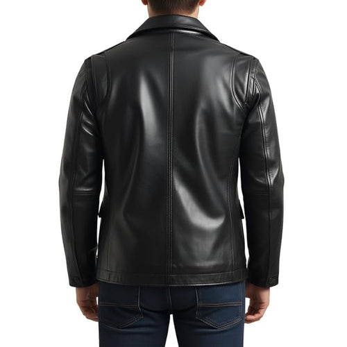 EliteForm Slim Leather Jacket for Men Front View – Premium Genuine Lambskin Leather Jacket by UrbanHides with Slim Fit, Zip Closure, and Modern Luxury Style