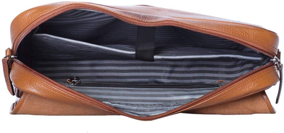 Buy leather bag: tan full grain leather laptop briefcase with burnished finish and back pocket
