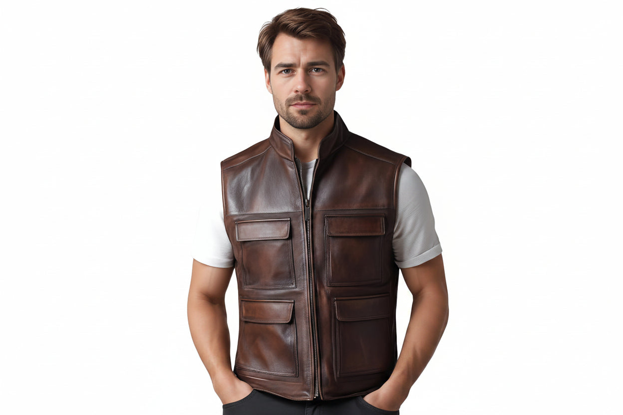 Men's Falcon Craft Heavy Duty Genuine Leather Biker Vest – Motorcycle Vest for UK, USA & Australia
