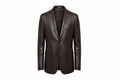 Men's forge loom genuine real soft lambskin leather blazer suit jacket in dark espresso brown featuring classic notch lapels with edge stitching, single-breasted two-button front closure, sloped welt chest pocket, dual lower flap waist pockets, tonal inner lining, tailored slim fit silhouette, and custom made-to-measure tailoring across the UK, USA, and Australia.