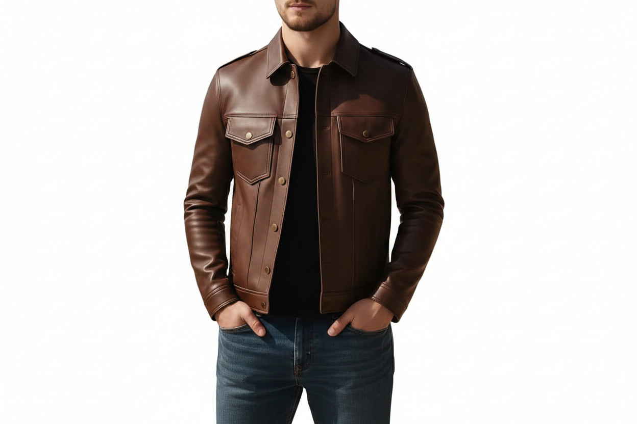 GhostEdge Statement Men's Lambskin Leather Zip Jacket Front View – Premium Genuine Lambskin Leather Jacket by UrbanHides with Modern Slim Fit, Zip Closure, Luxury Casual Outerwear