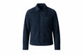 Front view of the dark navy Gilded Hide Distressed Biker Men's Suede Leather Jacket featuring a shirt collar and button closure.