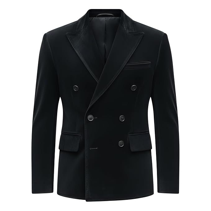 Men's Grand Pelt tailored fit genuine real soft suede leather blazer suit jacket in dark brown featuring broad sartorial peak lapels, double-breasted six-button front closure, sloped welt chest pocket, dual lower flap waist pockets, tonal inner lining, tailored silhouette, and custom made-to-measure tailoring available worldwide.Front