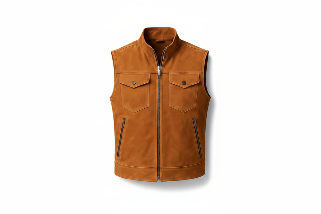 Iron Trail Minimalist Suede Men’s Leather Vest – premium minimalist suede leather vest for men by Urbanhides, ideal for modern fashion in the UK, USA and Australia.