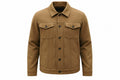 Front view of the tan Manor Craft Classic Suede Leather Jacket featuring a shirt collar, button closure, and utility chest pockets.