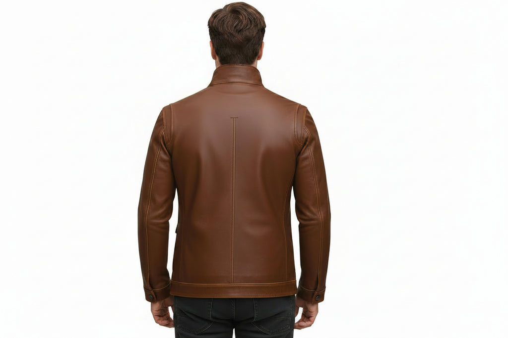 Midnight Pelt Premium Genuine Biker Leather Jacket Front View – Men's Premium Genuine Leather Motorcycle Jacket by UrbanHides with Classic Moto Design, Zip Closure, and Timeless Style