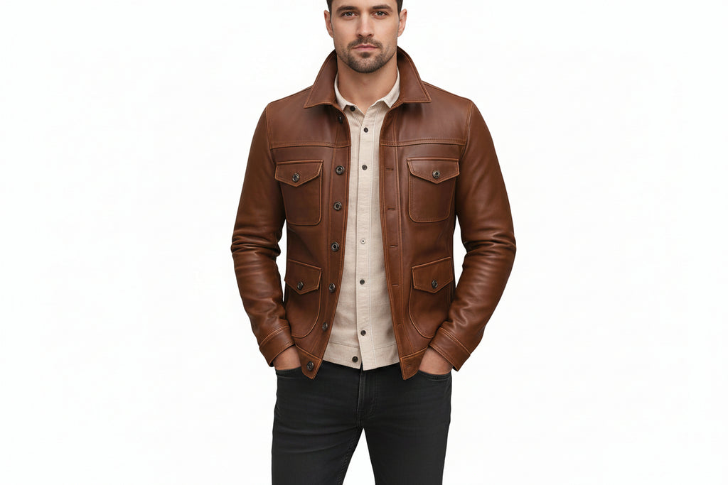 Midnight Pelt Premium Genuine Biker Leather Jacket Front View – Men's Premium Genuine Leather Motorcycle Jacket by UrbanHides with Classic Moto Design, Zip Closure, and Timeless Style
