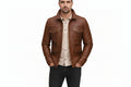 Midnight Pelt Premium Genuine Biker Leather Jacket Front View – Men's Premium Genuine Leather Motorcycle Jacket by UrbanHides with Classic Moto Design, Zip Closure, and Timeless Style