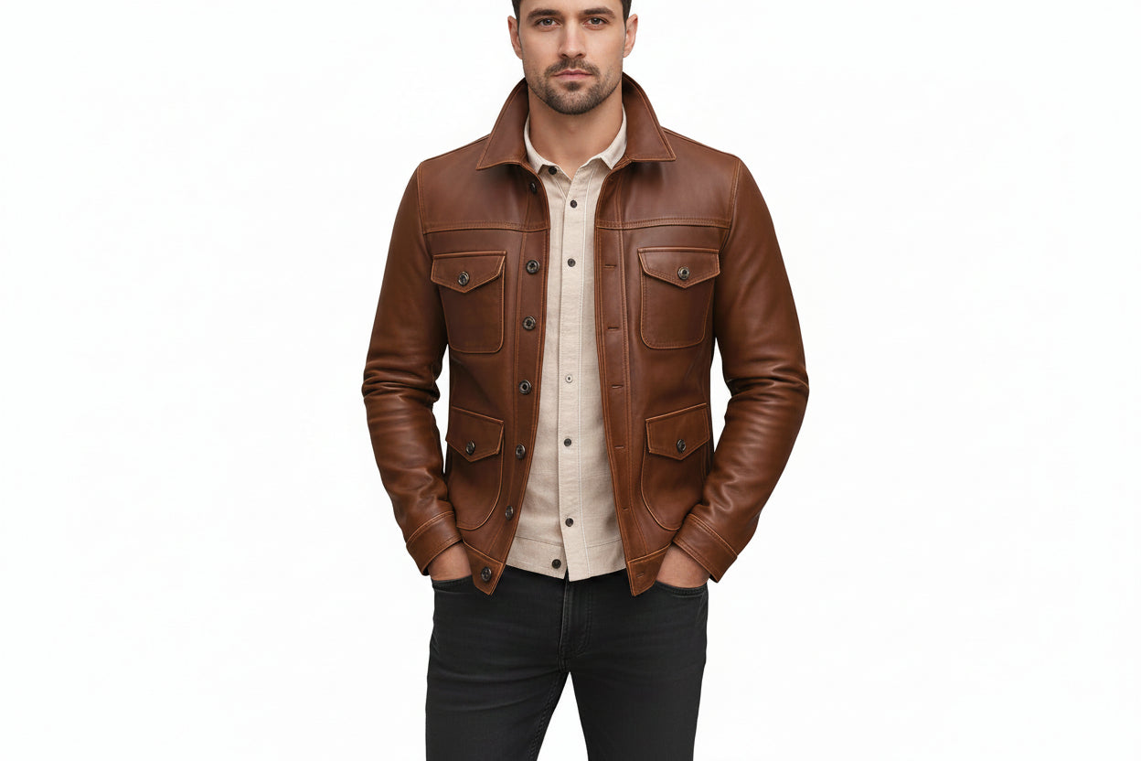 Midnight Pelt Premium Genuine Biker Leather Jacket Front View – Men's Premium Genuine Leather Motorcycle Jacket by UrbanHides with Classic Moto Design, Zip Closure, and Timeless Style