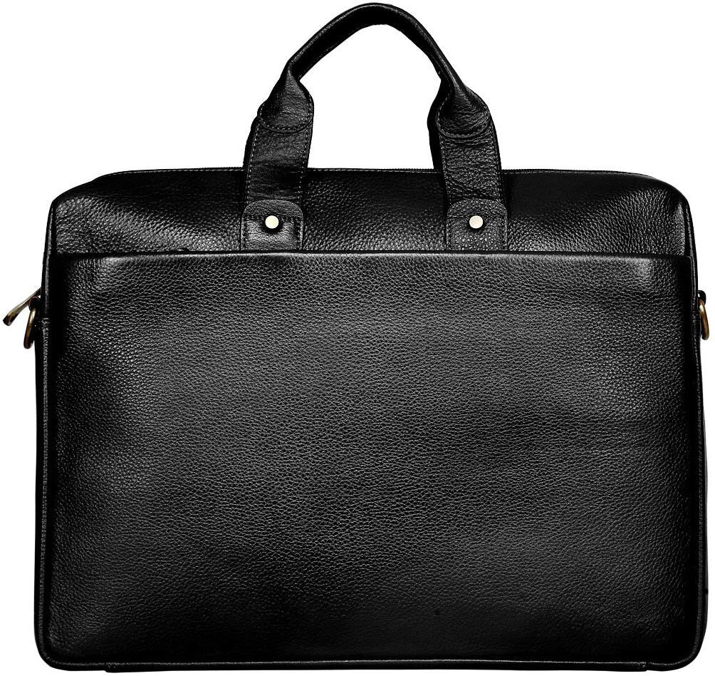 Midnight Black Full Grain Leather Slim Laptop Briefcase