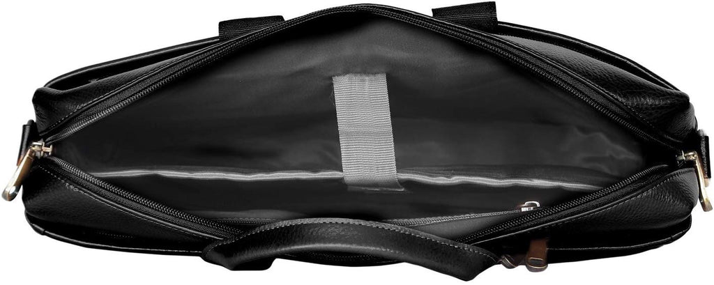 Midnight Black Full Grain Leather Slim Laptop Briefcase