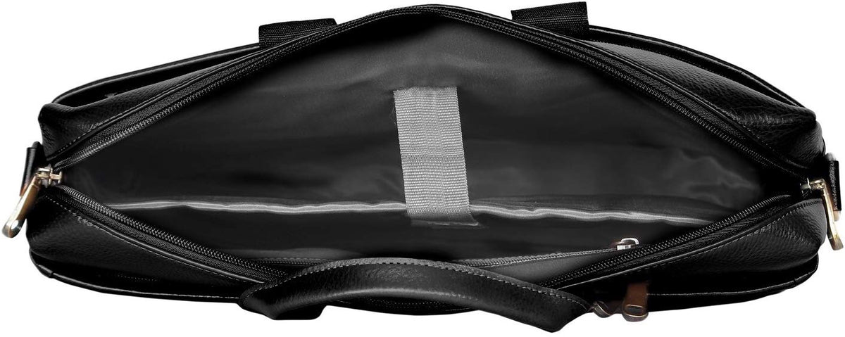 Midnight Black Full Grain Leather Slim Laptop Briefcase