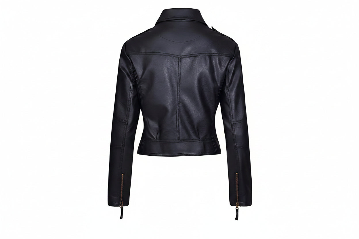 Midnight Rebel Women's Leather Jacket by UrbanHides crafted from premium genuine lambskin leather with a tailored biker fit, handcrafted luxury, custom sizing, and worldwide shipping.