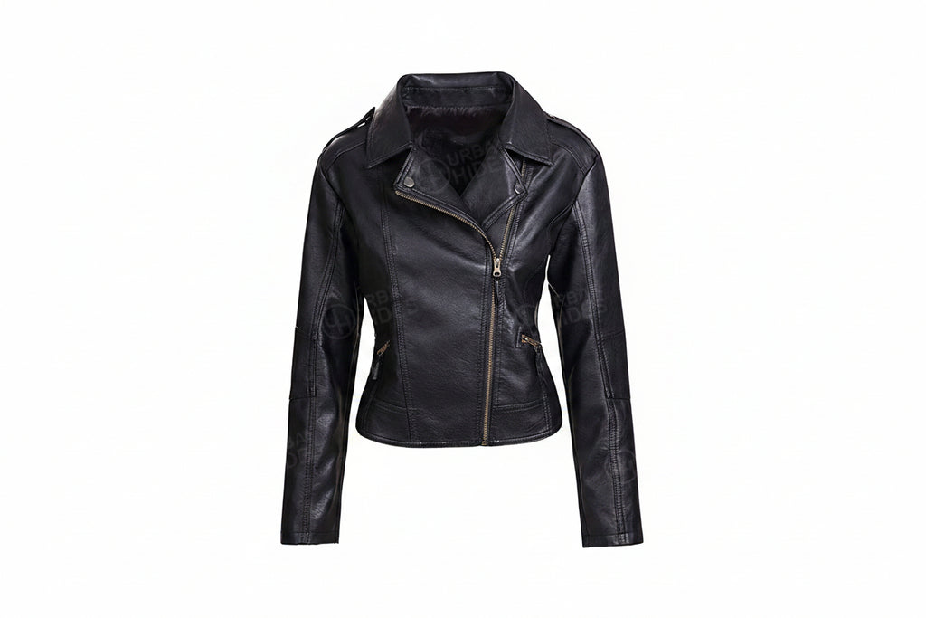 Midnight Rebel Women's Leather Jacket by UrbanHides crafted from premium genuine lambskin leather with a tailored biker fit, handcrafted luxury, custom sizing, and worldwide shipping.